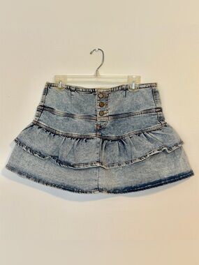 LOVE TRENDS Acid Wash Denim Tiered Ruffle Skort Size 7